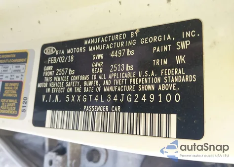 2018 Kia Optima Lx из США, поврежденный, VIN 5XXGT4L34JG249100